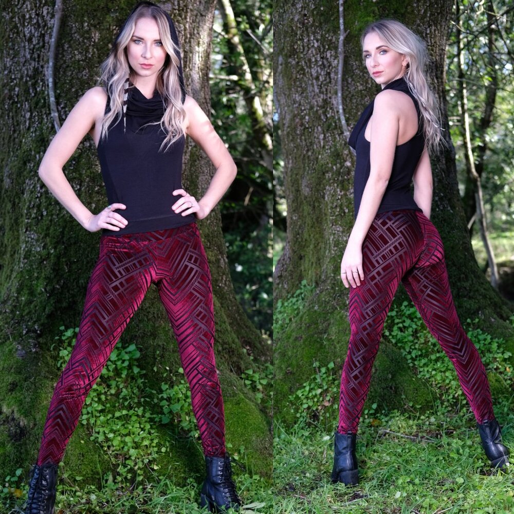 New Maroon Velvet Leggings - Warrior Within Designs
